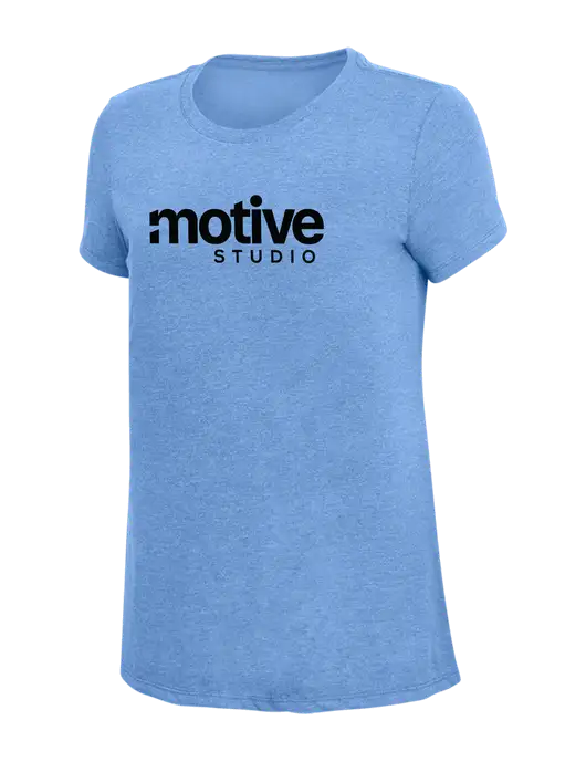 Womens Simply Soft Maritime Frost 4.5oz Poly/Combed Ring Spun Cotton T-Shirt
 w/Motive Studio Logo