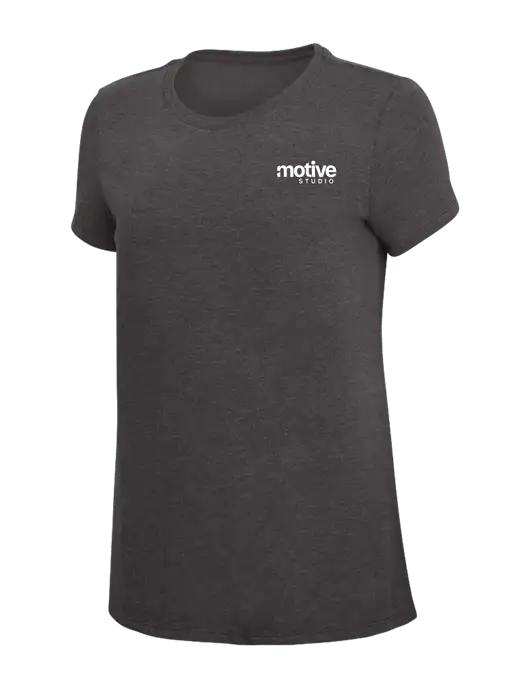 Womens Simply Soft Heather Charcoal 4.5oz  Poly/Combed Ring Spun Cotton T-Shirt w/Motive Studio Logo