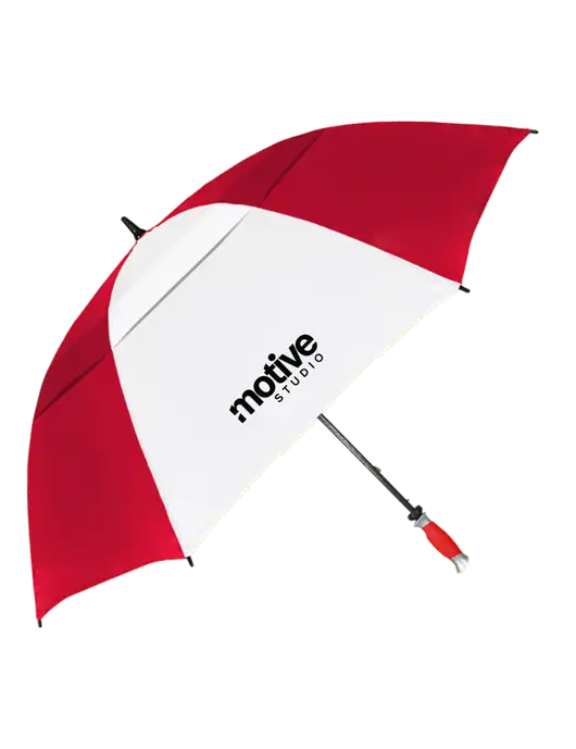 Red/White Vented Typhoon Tamer Golf Umbrella w/Motive Studio Logo