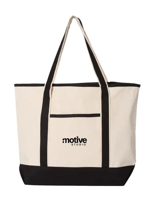 Natural/Black Large Canvas Deluxe Tote w/Motive Studio Logo