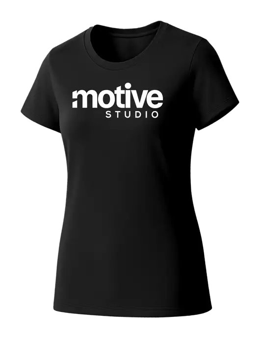 Womens Seriously Soft Black T-Shirt w/Motive Studio Logo