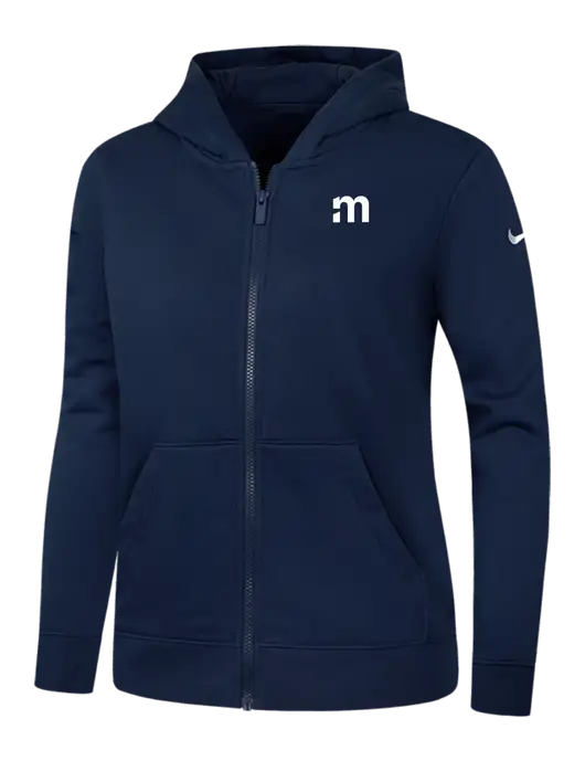 Nike Womens Club Fleece Sleeve Swoosh Full-Zip Dark Navy Hoodie w/m Icon Logo