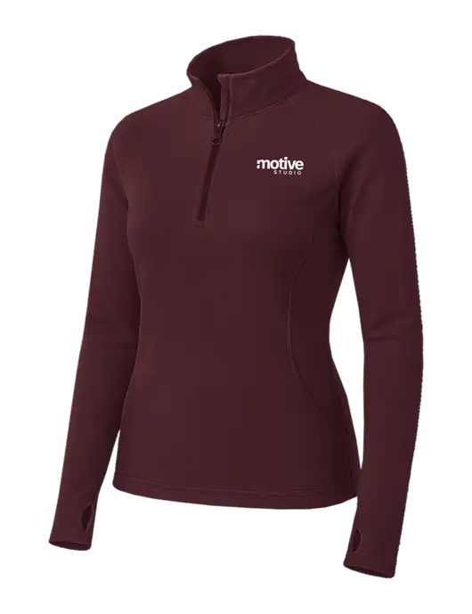 Maroon Womens Sport Wick Stretch 1/4 Zip Pullover w/Motive Studio Logo