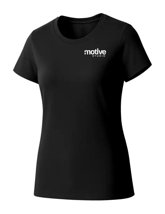 Womens Seriously Soft Black T-Shirt w/Motive Studio Logo