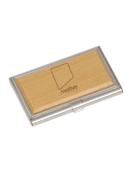 Wood & Silver Business Card Case w/Motive Studio Logo