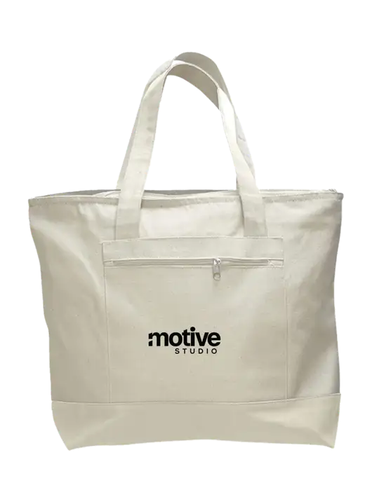 Natural Zippered Tote  w/Motive Studio Logo