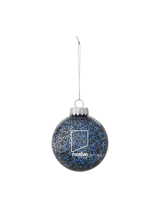 Dark Blue Shimmer Sphere Ornament w/Motive Studio Logo