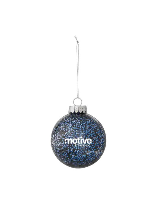 Dark Blue Shimmer Sphere Ornament w/Motive Studio Logo