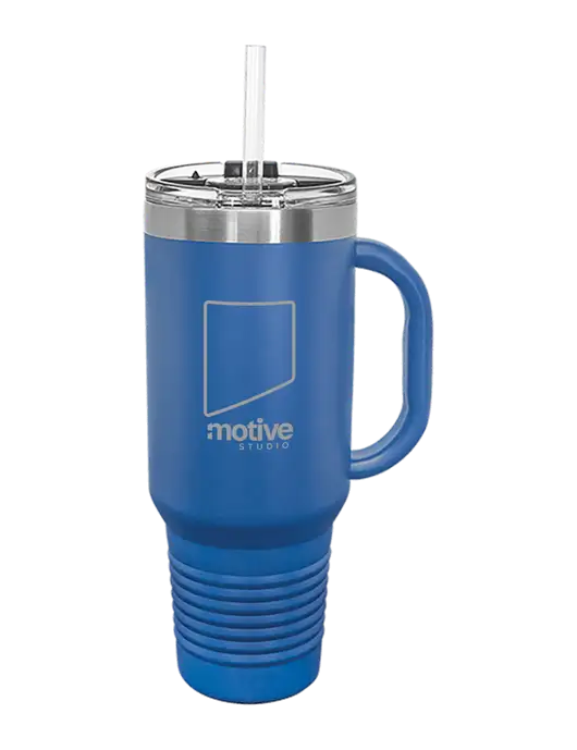 Polar Camel 40 oz. Powder Coated Vacuum Insulated Royal Travel Mug with Straw w/Motive Studio Logo