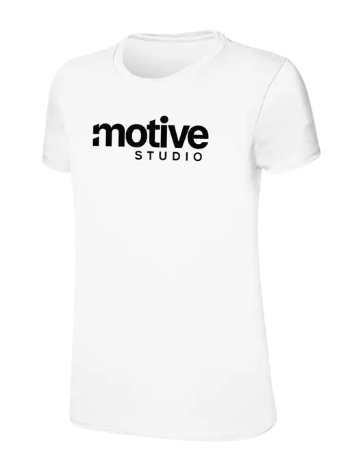 Womens Ring Spun White 4.5 oz T-Shirt w/Motive Studio Logo