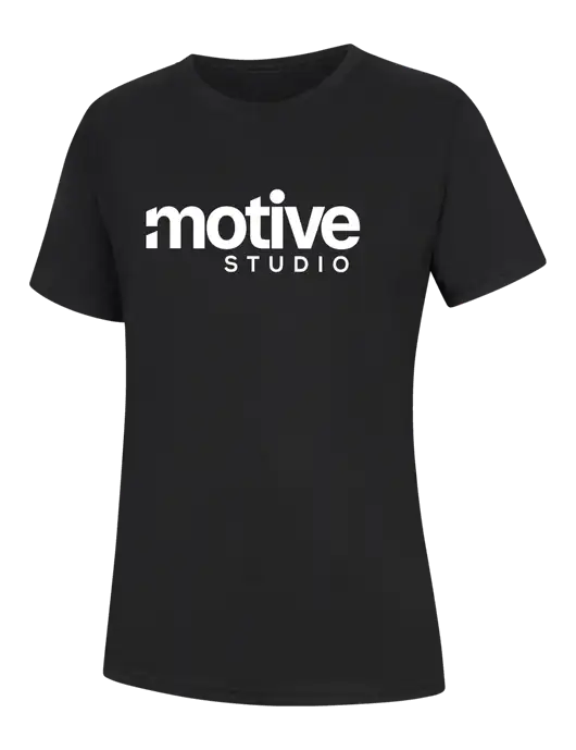 Womens Black Core Blend Tee w/Motive Studio Logo