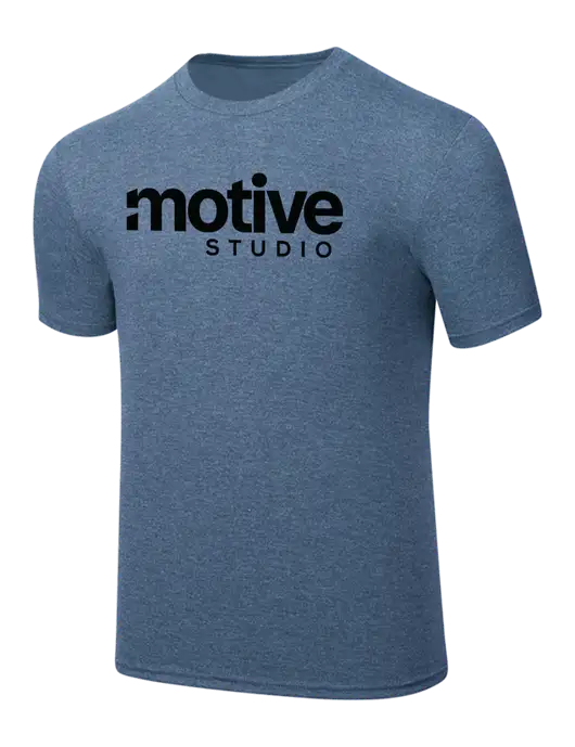 Simply Soft Light Slate Blue Heathered 4.5oz  Poly/Combed Ring Spun Cotton T-Shirt w/Motive Studio Logo