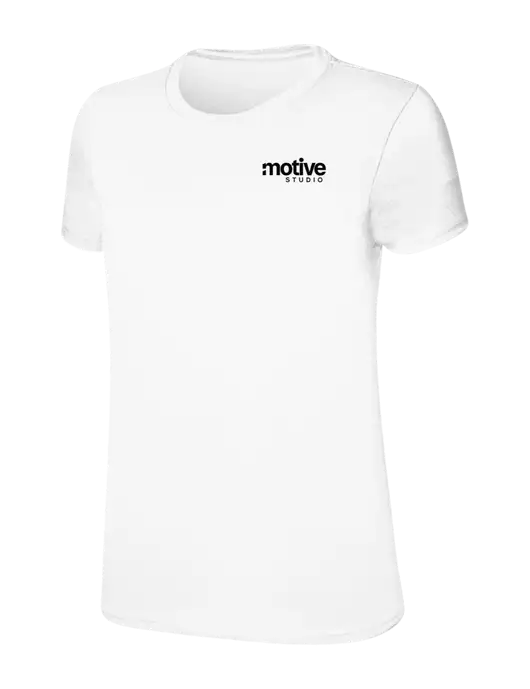 Womens Ring Spun White 4.5 oz T-Shirt w/Motive Studio Logo
