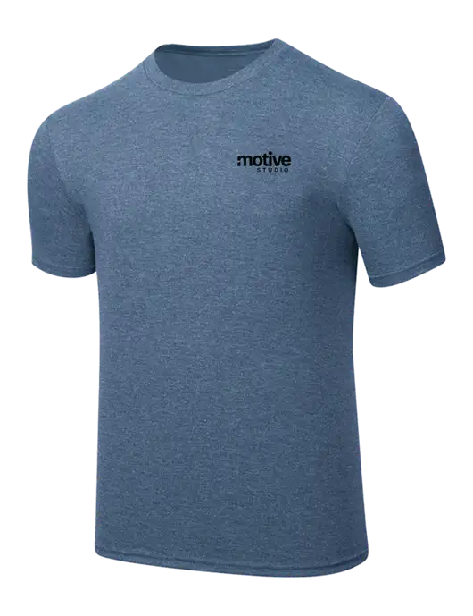 Simply Soft Light Slate Blue Heathered 4.5oz  Poly/Combed Ring Spun Cotton T-Shirt w/Motive Studio Logo
