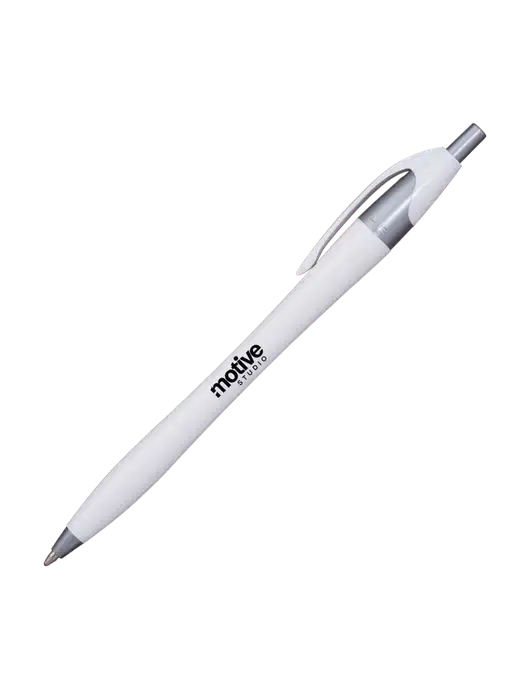 Novella White/Silver Shimmer Pen - Blue Ink w/Motive Studio Logo
