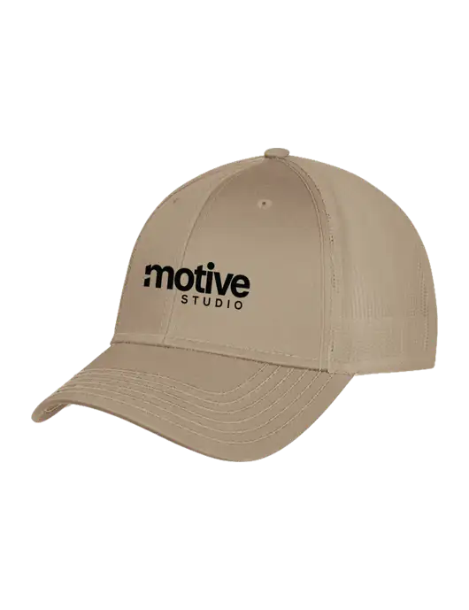 Khaki Mesh Trucker Cap Snap Back w/Motive Studio Logo