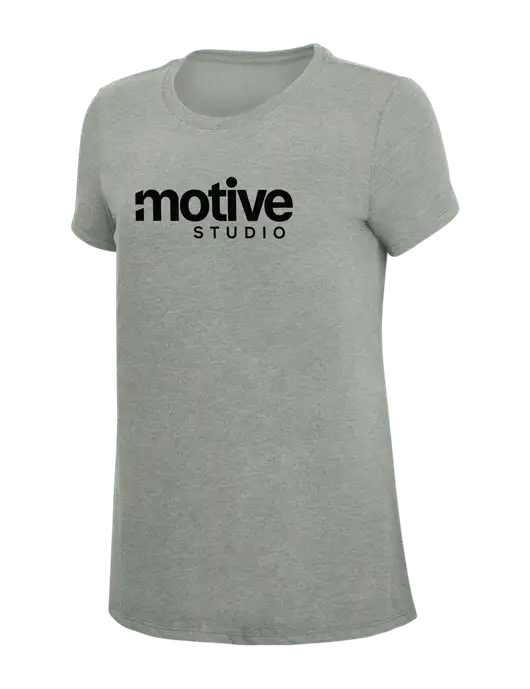 Womens Simply Soft Grey Frost 4.5oz  Poly/Combed Ring Spun Cotton T-Shirt w/Motive Studio Logo