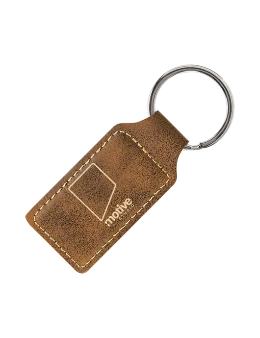 Rustic Laserable Leatherette Rectangle Keychain w/Motive Studio Logo
