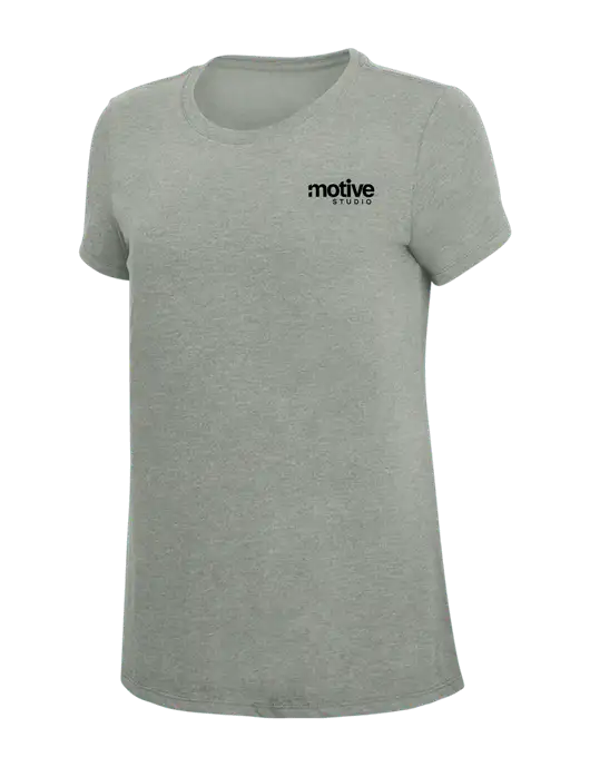 Womens Simply Soft Grey Frost 4.5oz  Poly/Combed Ring Spun Cotton T-Shirt w/Motive Studio Logo