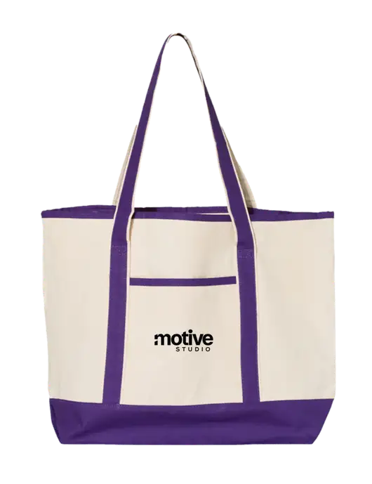 Natural/Purple Large Canvas Deluxe Tote w/Motive Studio Logo