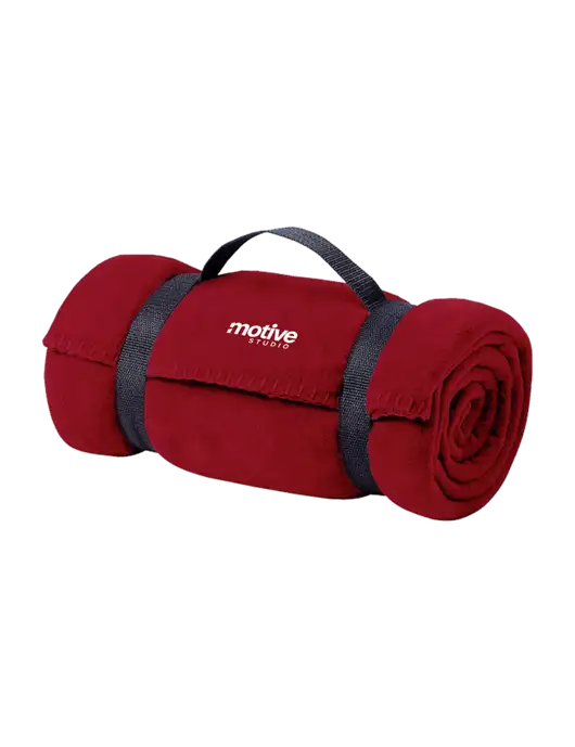 Casual Red Fleece Blanket With Strap w/Motive Studio Logo