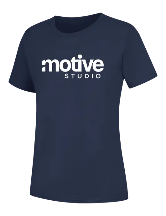Womens Navy Core Blend Tee w/Motive Studio Logo