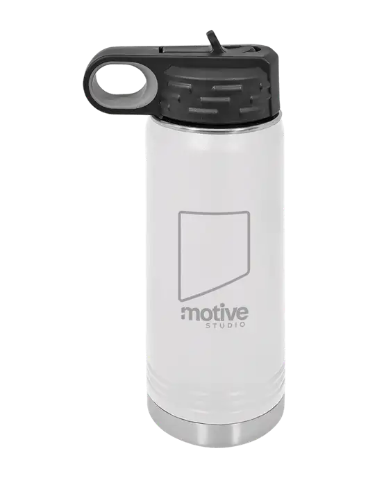 Polar Camel 20 oz Powder Coated White Vacuum Insulated Water Bottle w/Motive Studio Logo