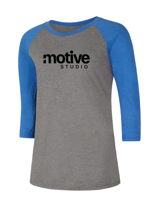 Womens Simply Soft 3/4 Sleeve Royal Frost/Grey Ring Spun Cotton T-Shirt w/Motive Studio Logo