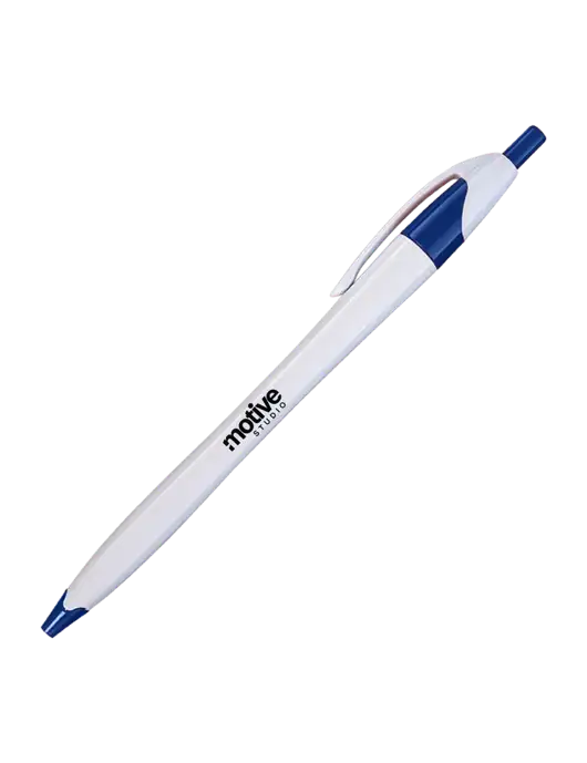 Novella White/Royal Classic Pen - Blue Ink w/Motive Studio Logo