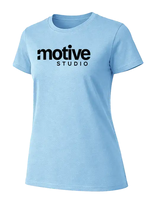 Womens Ring Spun Light Blue 4.5 oz T-Shirt w/Motive Studio Logo