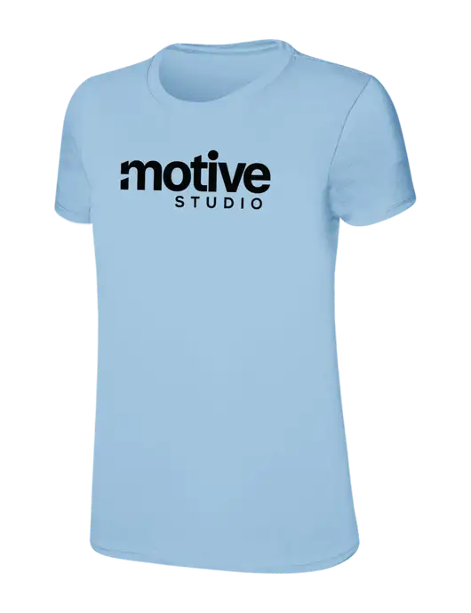 Womens Ring Spun Light Blue 4.5 oz T-Shirt w/Motive Studio Logo