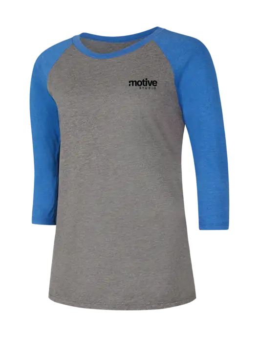 Womens Simply Soft 3/4 Sleeve Royal Frost/Grey Ring Spun Cotton T-Shirt w/Motive Studio Logo