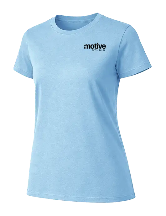 Womens Ring Spun Light Blue 4.5 oz T-Shirt w/Motive Studio Logo