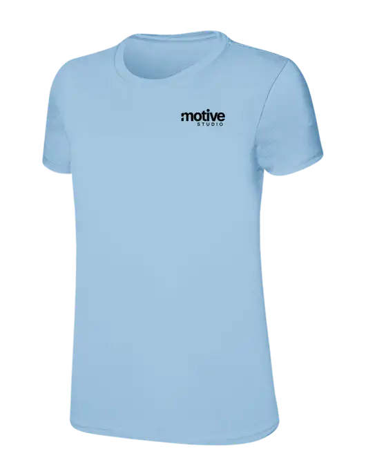 Womens Ring Spun Light Blue 4.5 oz T-Shirt w/Motive Studio Logo
