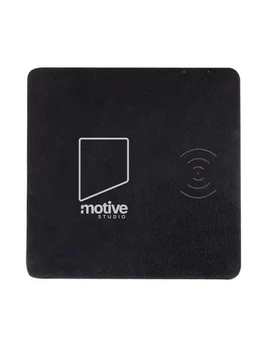 Black Laserable Leatherette Phone Charging Mat w/Motive Studio Logo