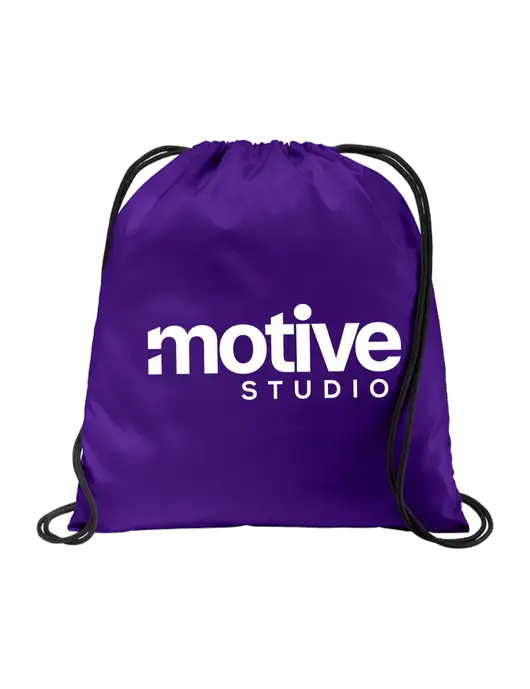 Drawstring Purple Cinch Pack w/Motive Studio Logo