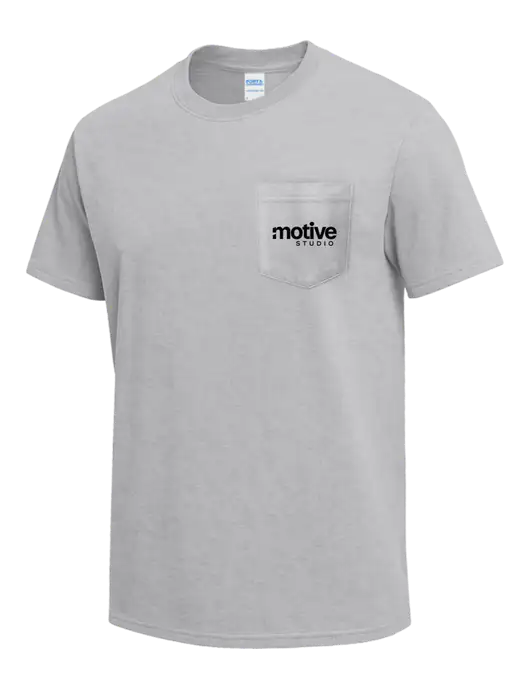 Light Grey Heather Heavyweight 6.1 oz Pocket T-Shirt w/Motive Studio Logo