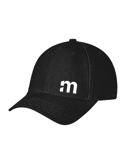 Black Structured Soft Snap Closure Hook & Loop Cap w/m Icon Logo