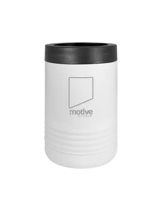 Polar Camel 12 oz Powder Coated White Vacuum Insulated Beverage Holder w/Motive Studio Logo