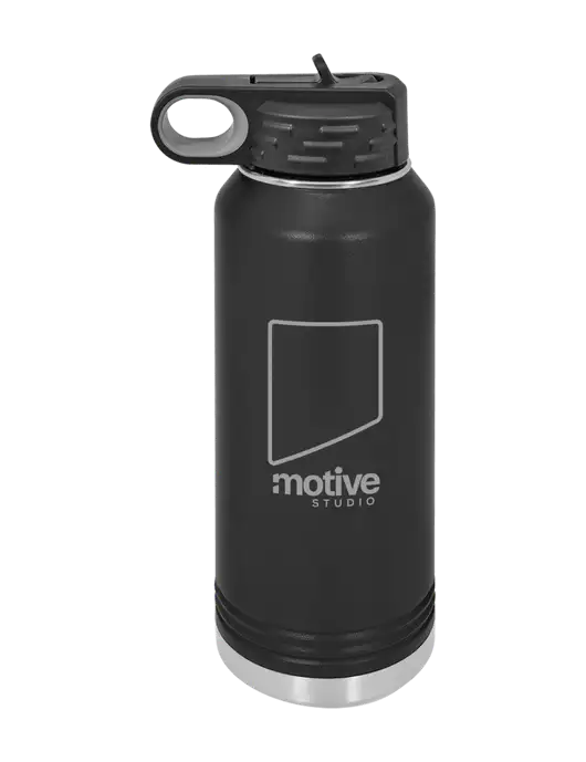 Polar Camel 32 oz Powder Coated Black Vacuum Insulated Water Bottle w/Motive Studio Logo