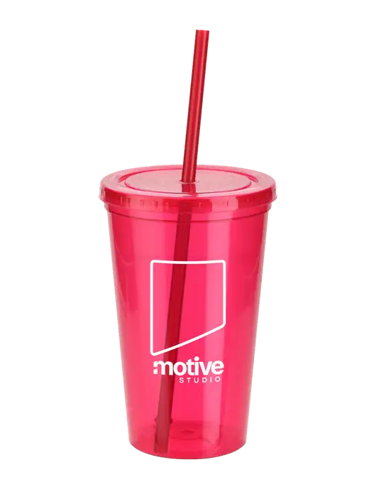 Sorrento Red 16 oz Tumbler with Lid & Straw w/Motive Studio Logo