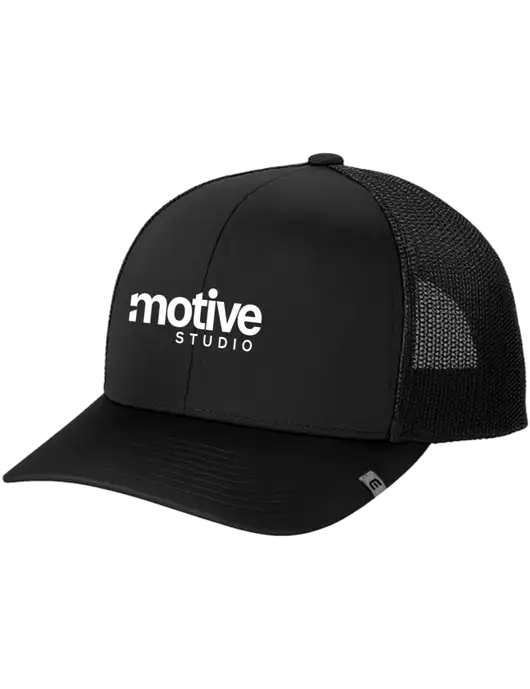 TravisMathew Black Cruz Trucker Cap w/Motive Studio Logo