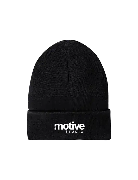 Recycled Black Beanie w/Motive Studio Logo