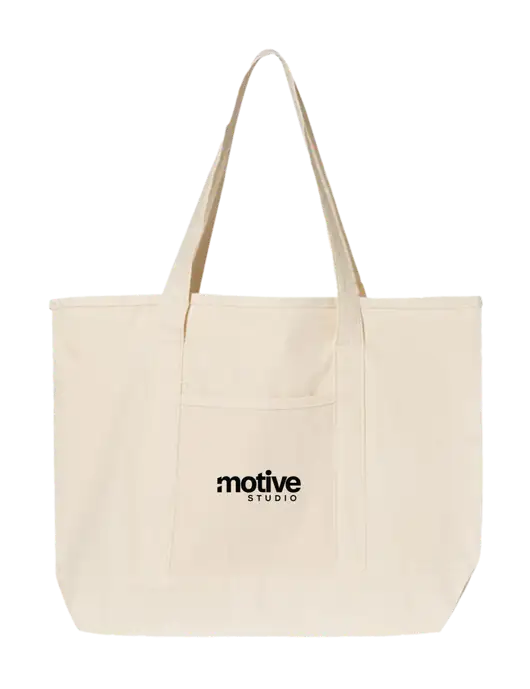 Natural Large Canvas Deluxe Tote w/Motive Studio Logo