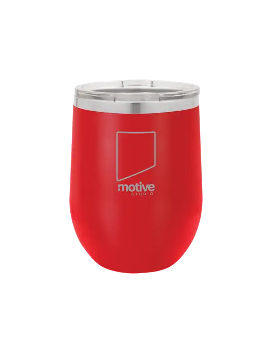 Polar Camel 12 oz Powder Coated Red Vacuum Insulated Stemless Wine Tumbler w/Motive Studio Logo