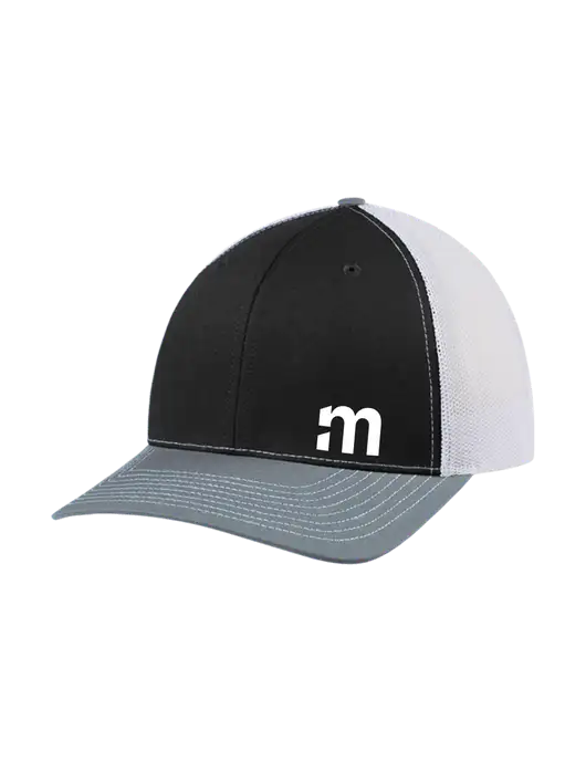 Richardson Adjustable Snapback Original 112 Trucker Cap Black/Light Heather Grey/White Mesh w/m Icon Logo
