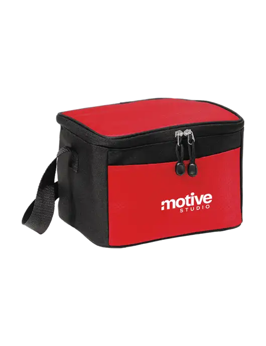 6 Can Red/Black Cube Cooler  w/Motive Studio Logo