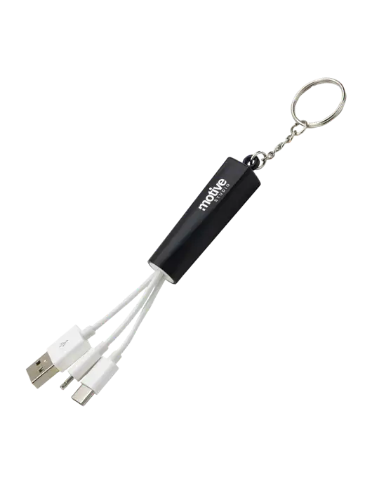 Black Light-Up Charging Cable with Key Ring w/Motive Studio Logo