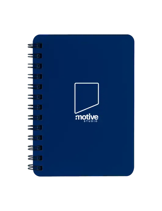 Sturdy Navy Blue Hardcover Notebook, 5.25 x 7 w/Motive Studio Logo