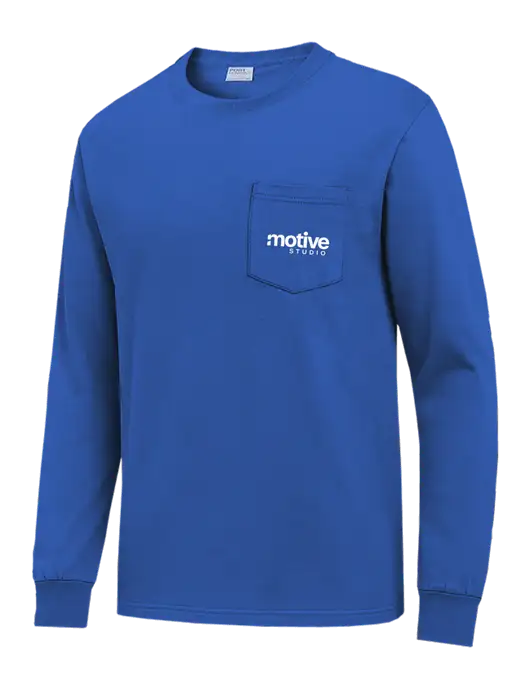 Royal Blue Long Sleeve Heavyweight 6.1 oz Pocket T-Shirt w/Motive Studio Logo